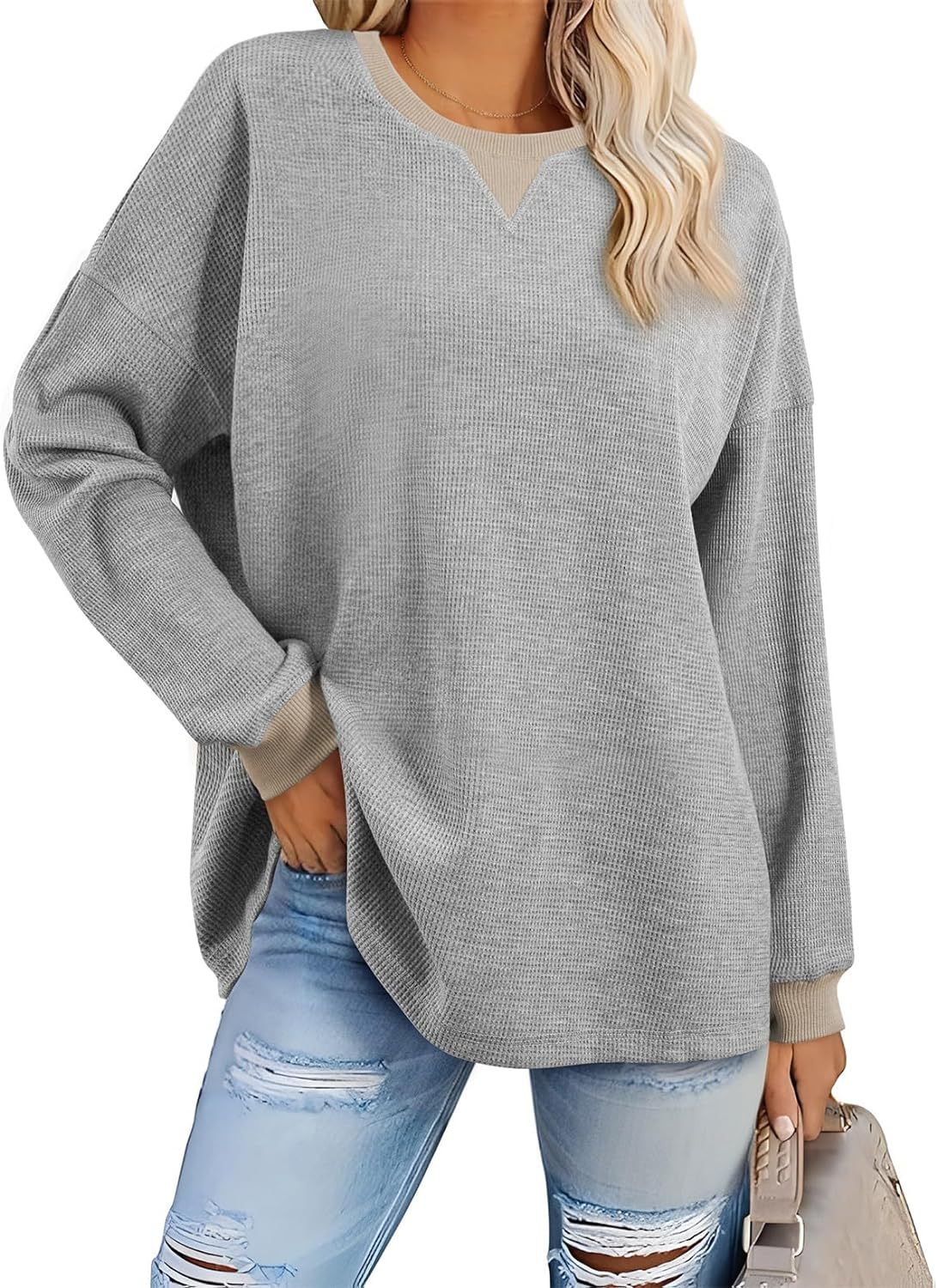 Women's color-block sweatshirt in matcha green – full length front view