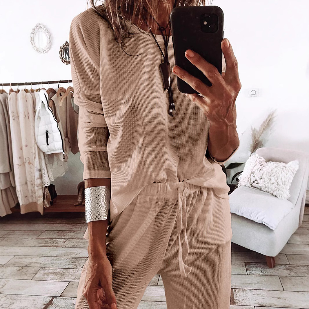 Simple Versatile Relaxed-fit Textured Casual Womens Set