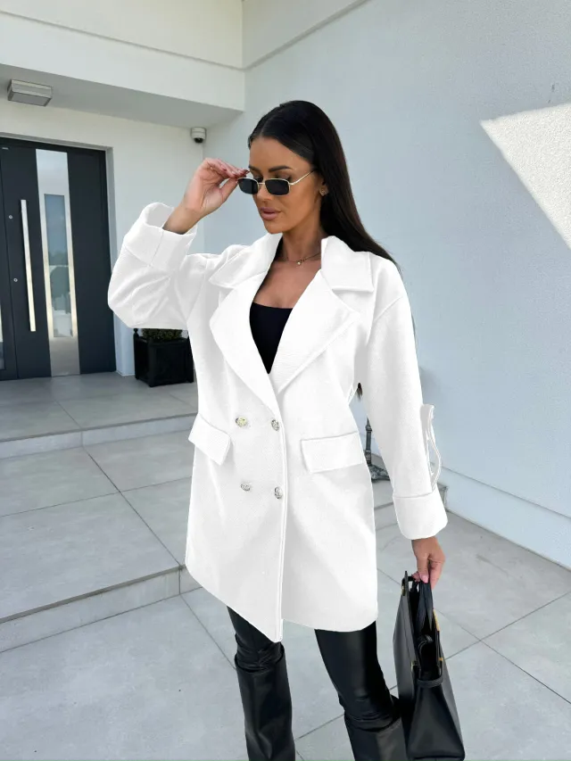Winter Solid Color Fashion All match Double breasted Woolen Coat Women's Clothing White - Shop at LoveMi