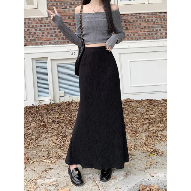 Vintage Crumpled A Line Autumn Idle Style Skirt For Women Black - Shop at LoveMi