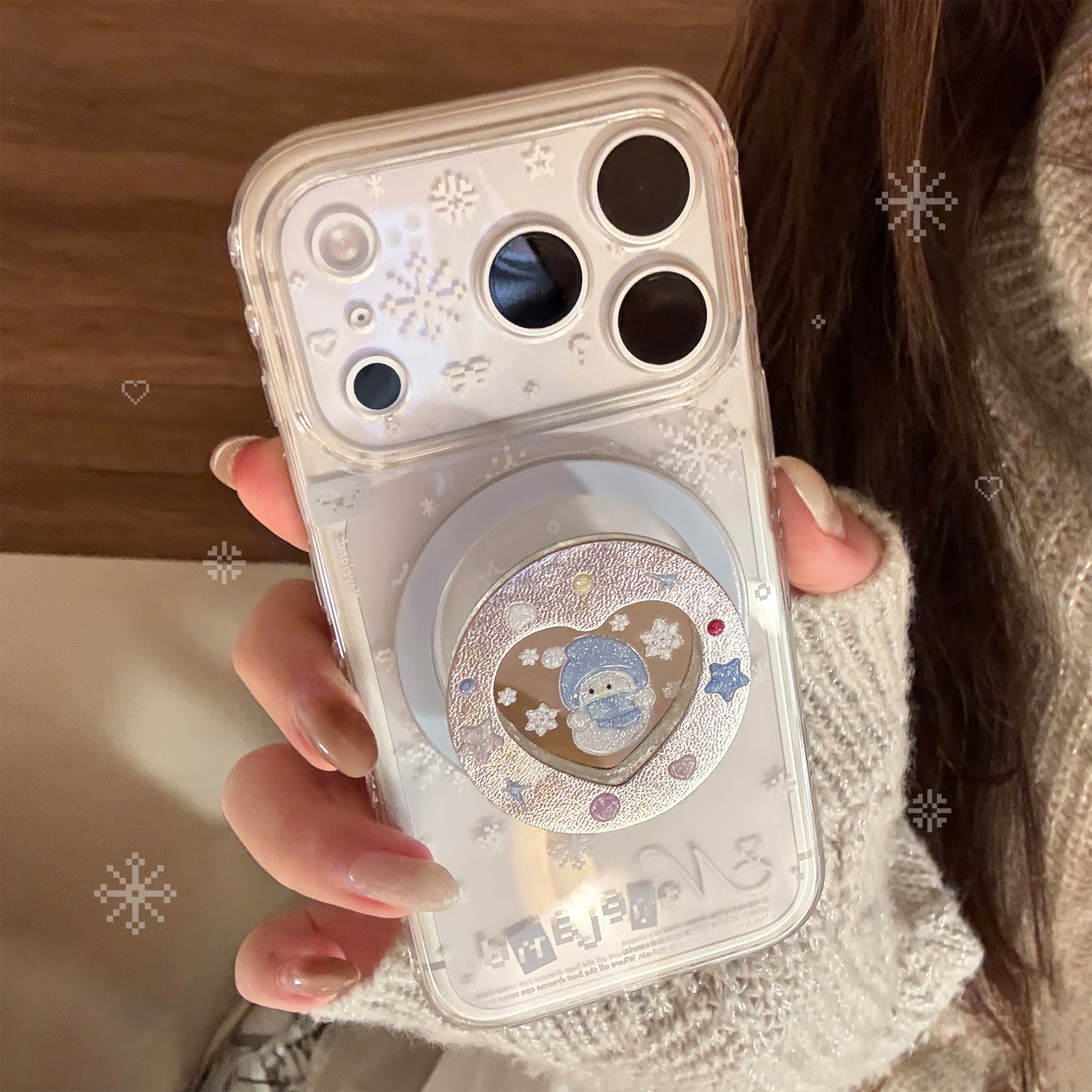 Glitter Snowman Magnetic Stand Phone Case Transparent