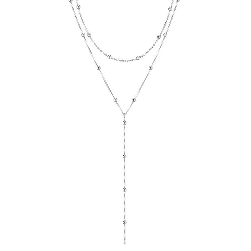 Womens Minimalist Fashionable Tassel Round-bead Geometric Multi-layer Necklace