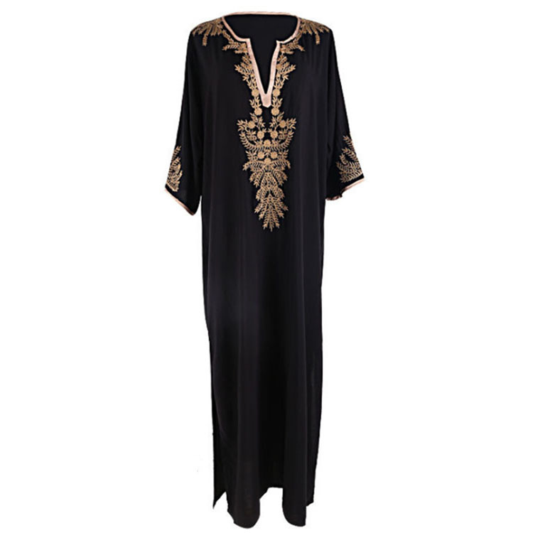 European And American Rayon Gold Thread Embroidery Sexy V-neck Beach Cover-up