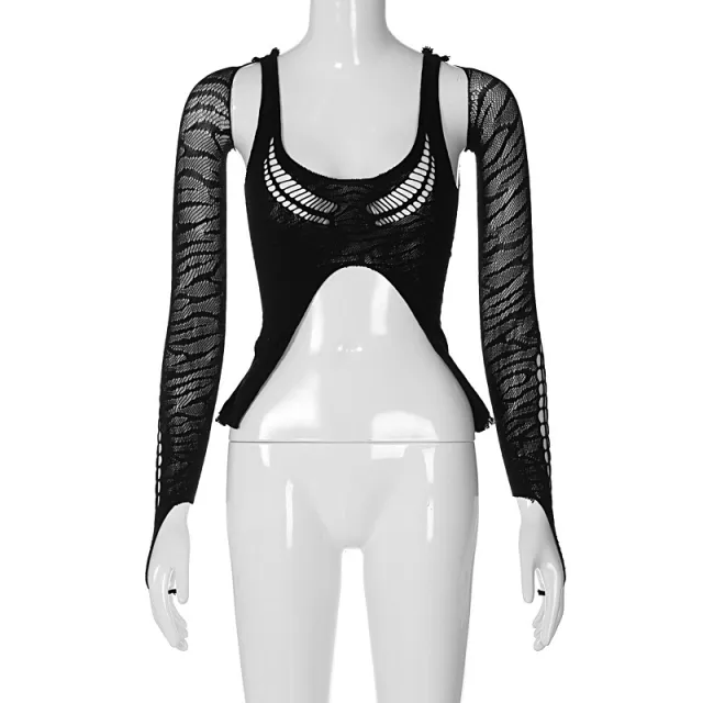 Short Chest Wrap Long Sleeve Two piece Set Black - Shop at LoveMi