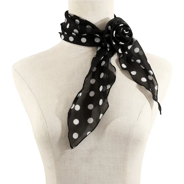 Silk Scarf Strip High grade Leopard Print Polka Dot Rose Black - Shop at LoveMi