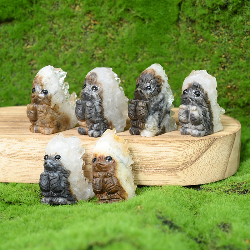 Natural White Crystal Cluster Hedgehog Raw Stone Carving Piece