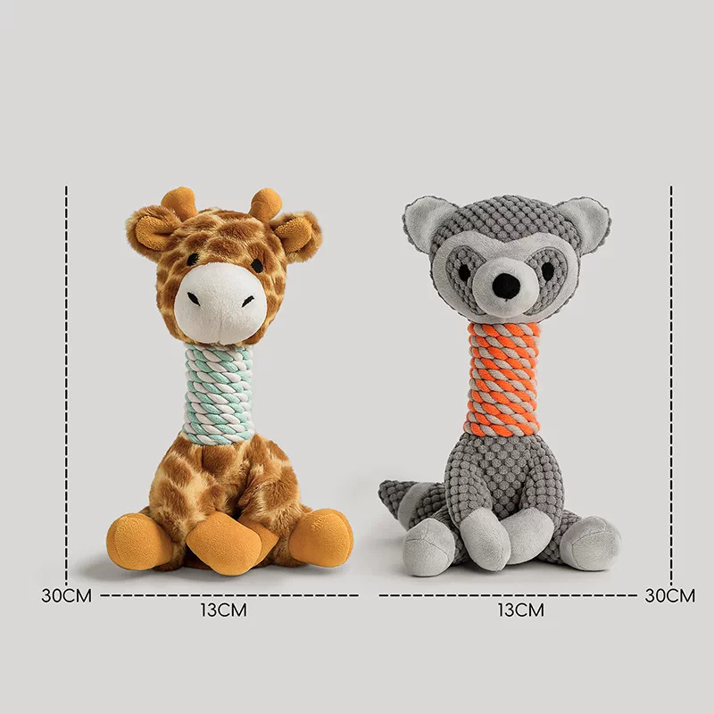 Giraffe Raccoon And Dog Cotton Rope Plush Squeaky Toy For Entertainment