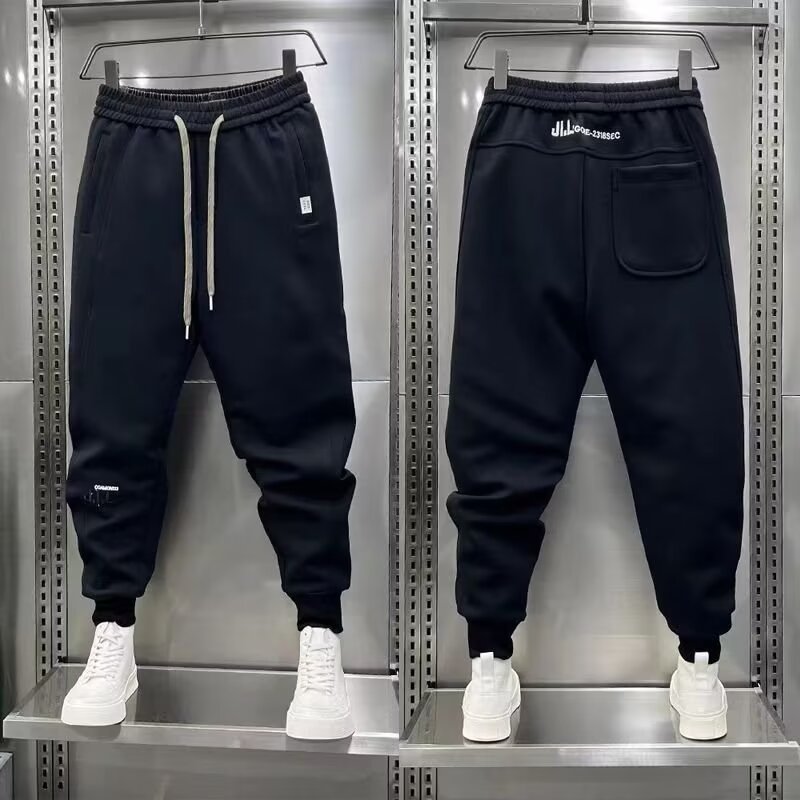 Letter-embroidered Patchwork Drawstring Slimming Casual Pants — image 1