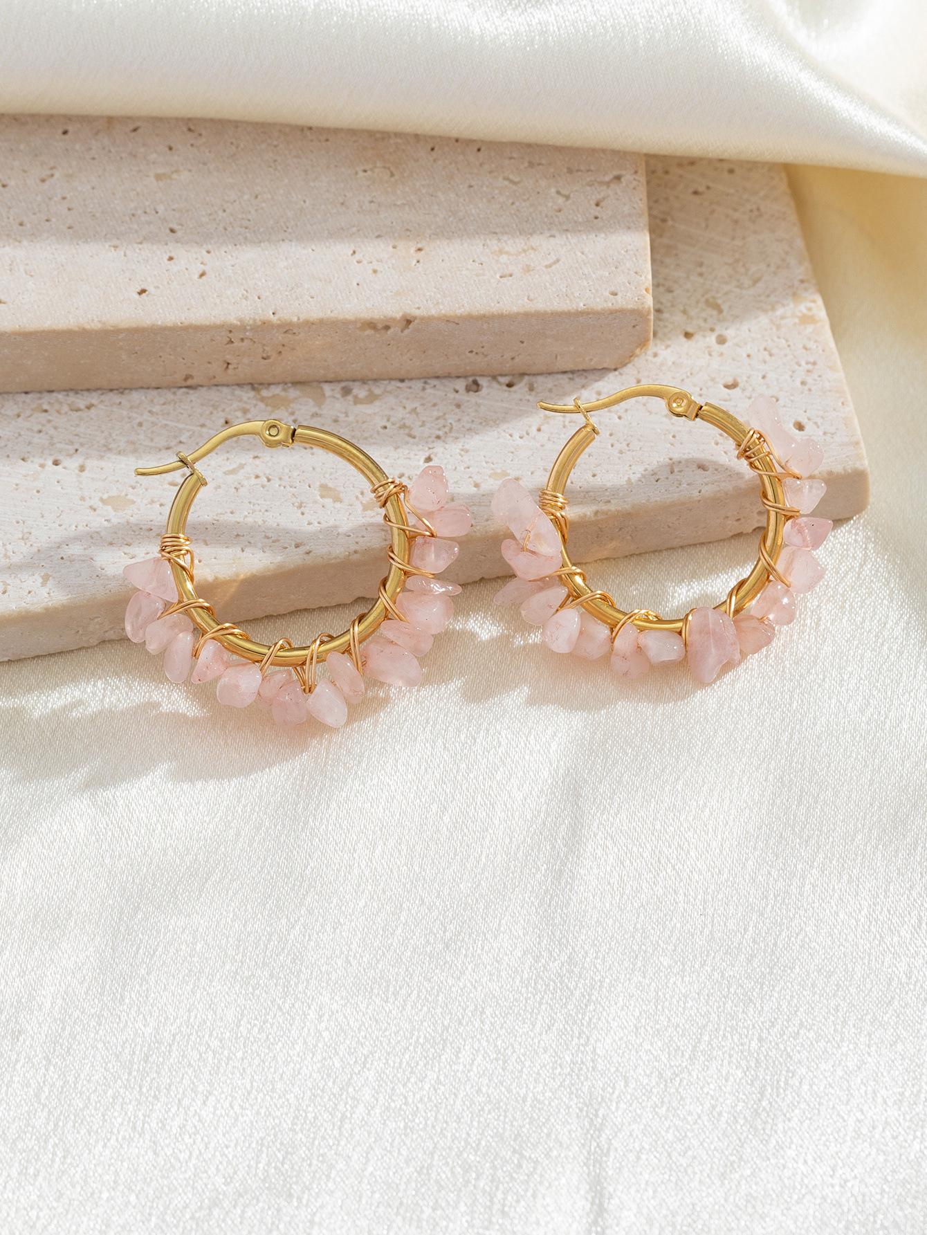 European And American Handmade Bohemian Natural Gravel Small Round Earrings