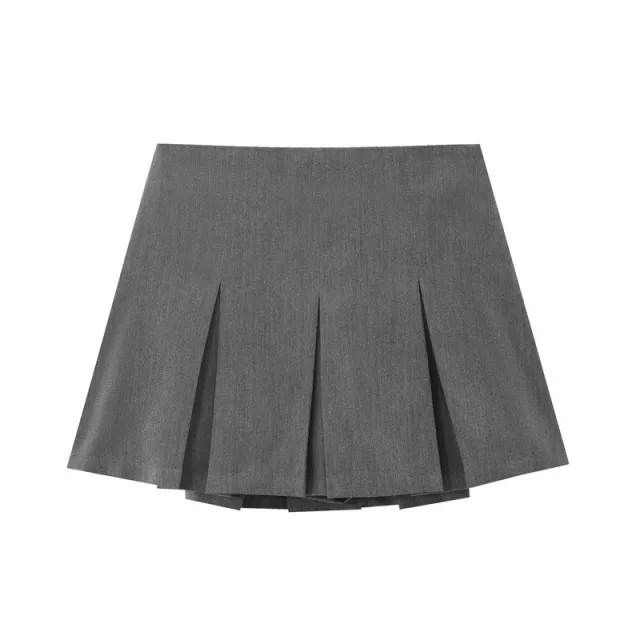 European And American Suit Pleated Skirt A Line Sweet Dark Gray - Shop at LoveMi