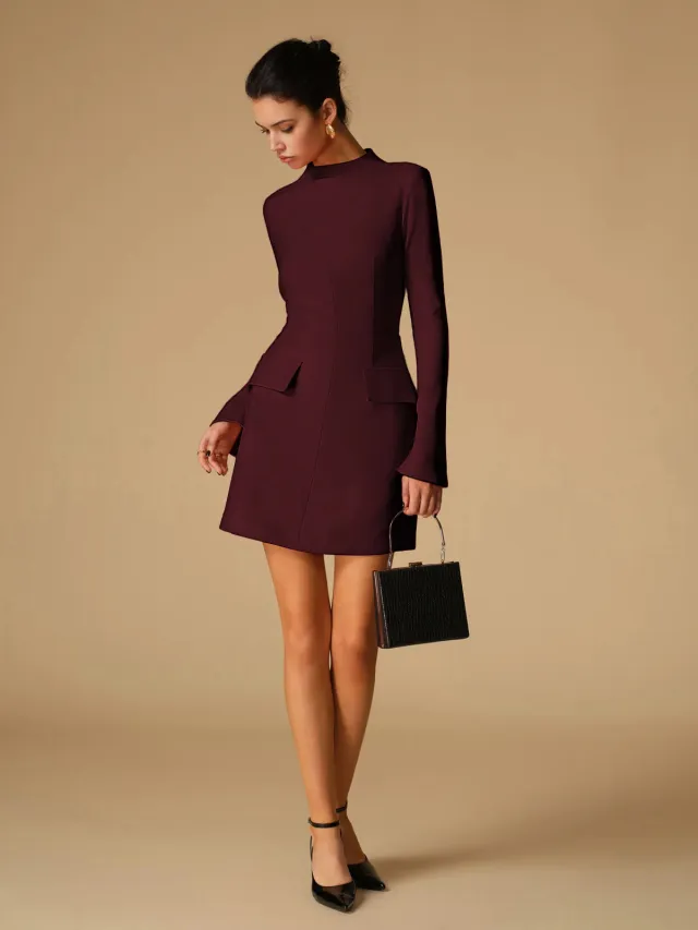 Solid Color Slim Fit Long Sleeve Bodycon Dress Purple - Shop at LoveMi