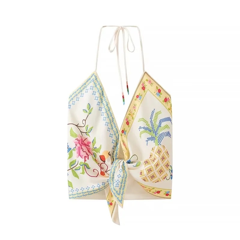 Spring New Fashion Temperament Camisole Halterneck Printed Straight-leg Pants