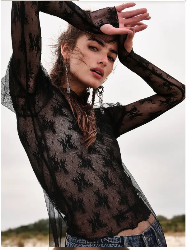 European And American Women's Clothing See through Lace Top Black - Shop at LoveMi