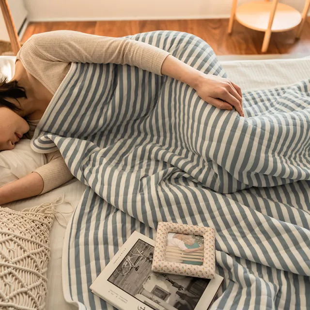 Knitted Cotton Summer Quilt Airable Cover Blue Stripe - Shop at LoveMi