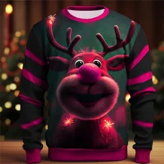 Christmas Elk Printing Round Neck Sweater Base Shirt Colour Matching - Rnst2410304-M - View 1