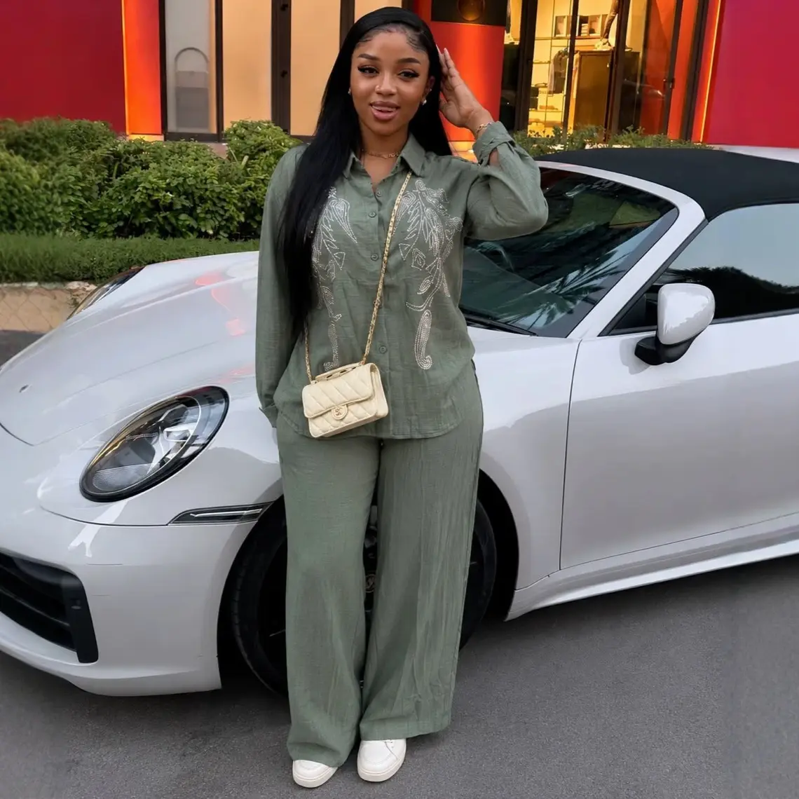 Casual, Chic Solid-color Long-sleeve Shirt And High-waisted