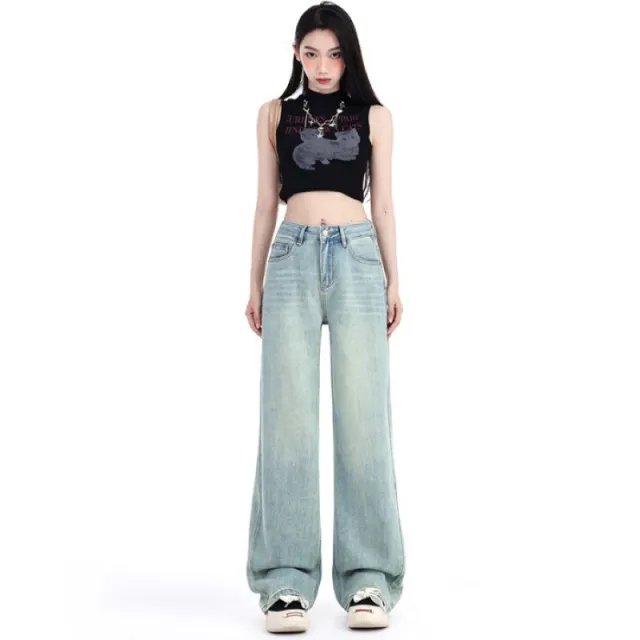 Women's Fashion Best seller Wide leg Jeans Glacier Blue Lengthened - Shop at LoveMi