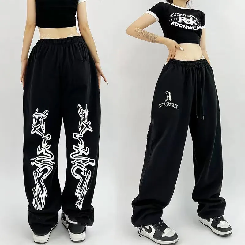American Style Sports Loose Drawstring Design Sense Niche Hip Hop Pants - Black