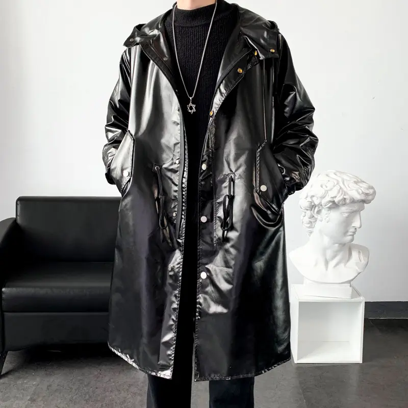 Mens Long Trench Coat Youth Mid-length Style