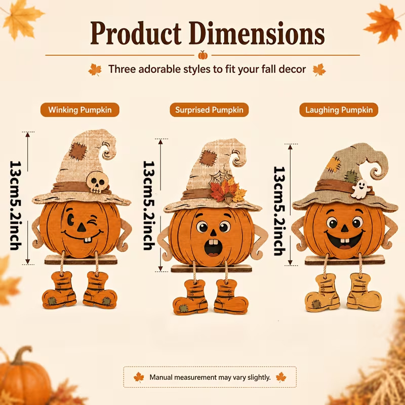 Halloween Wooden Pumpkin Standing Sign Table Decoration