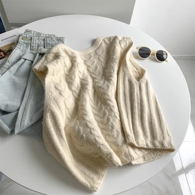 Women's Korean Style Loose Fitting Casual Design Knitted Top For Autumn And Winter Beige Apricot - Shop at LoveMi