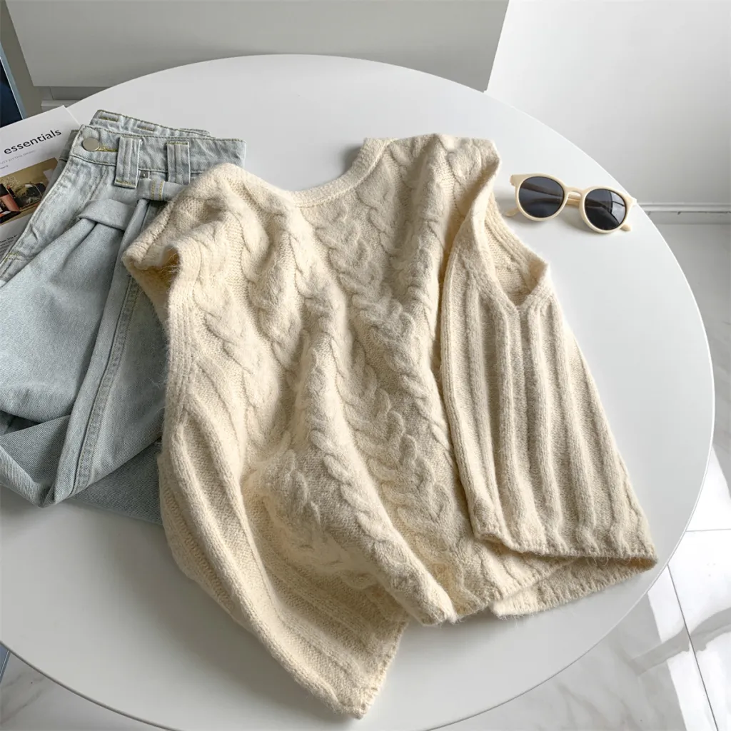 Women's Korean Style Loose Fitting Casual Design Knitted Top For Autumn And Winter - Beige Apricot