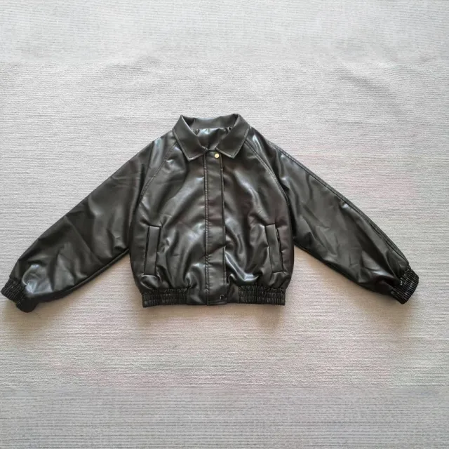 Zipper And Lapel Long Sleeve Loose All matching Fleece lined Cropped Leather Coat Black - Shop at LoveMi
