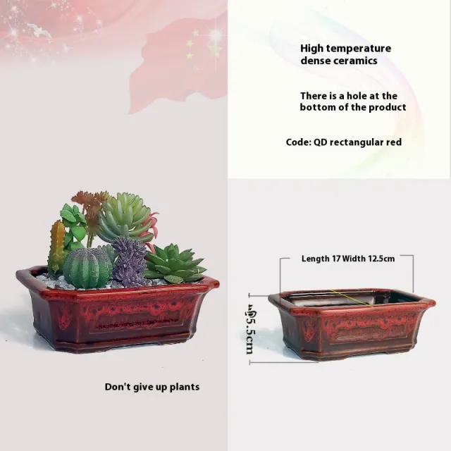 Square Bonsai High Temperature Kiln Transmutation Ceramic Flowerpot Home Gardening Red - Shop at LoveMi