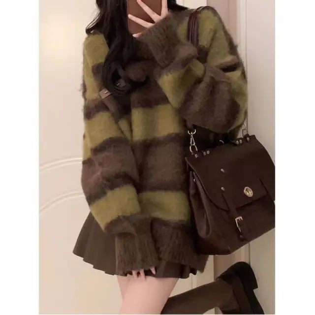 Women's Winter Preppy Style Vintage Stripe Sweater Striped Sweater - Shop at LoveMi