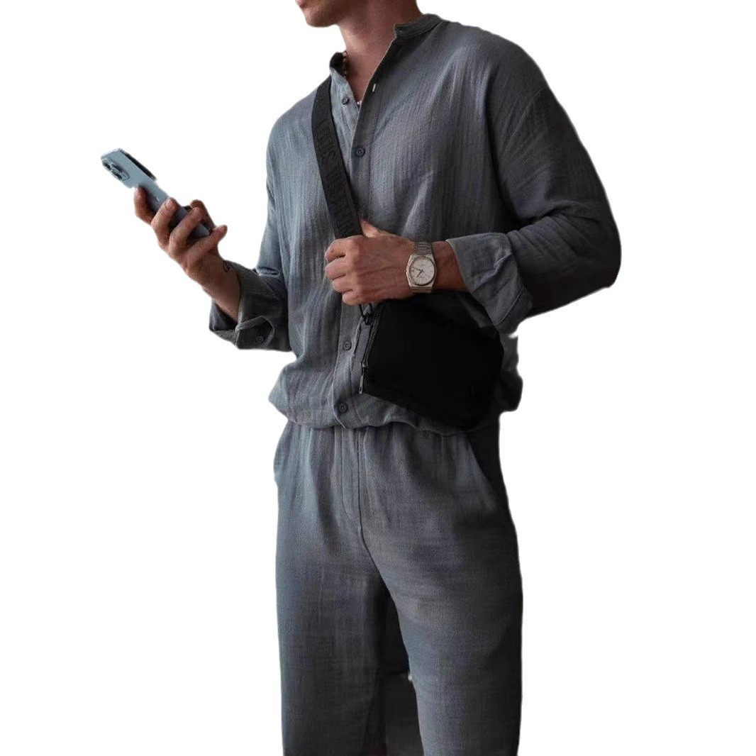 Mens Casual Sporty LongSleeve Top And Pants Set Simple Style