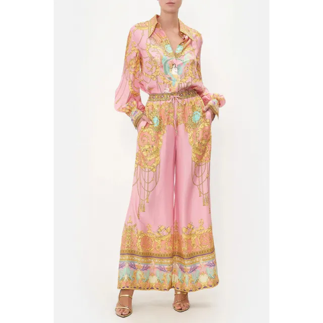 Casual Long sleeved Printed Shirt And Trousers Two piece Set Pink - Shop at LoveMi