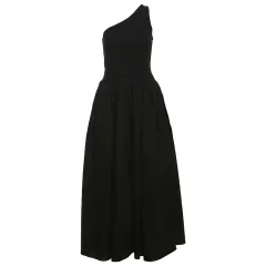 Fashion Women's Wear Waist Slant Shoulder Sleeveless Dress - Black - View 1