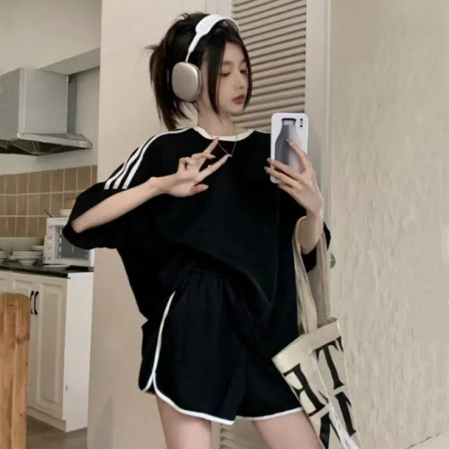 Female Fashion Influencer Sportswear Casual Short Sleeve Black - Shop at LoveMi