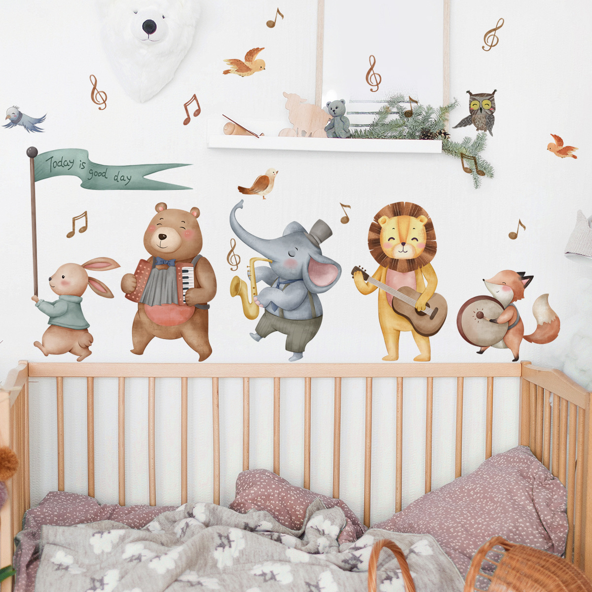 Cartoon Animal Forest Playing Musical Note Decorative Wall Sticker