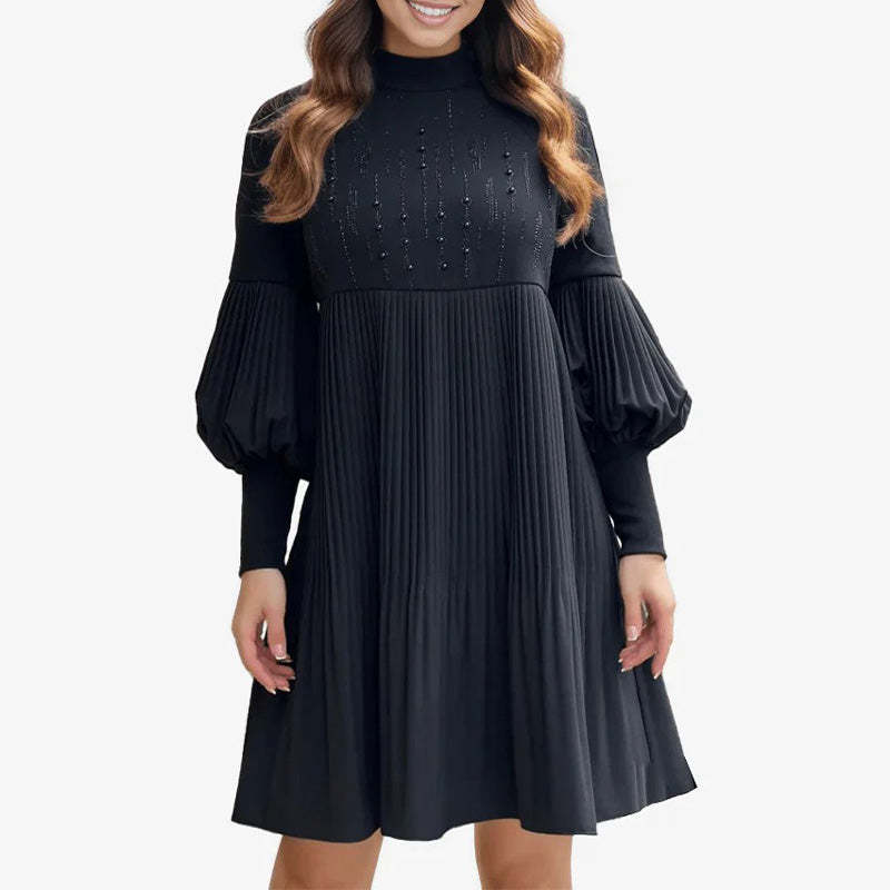 Oversized Knit Lantern Long Sleeve Loose Round Neck Dress