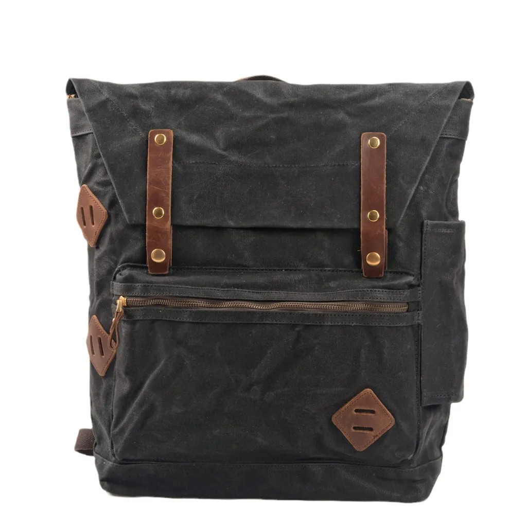 Large Capacity Waterproof Canvas Backpack - Black