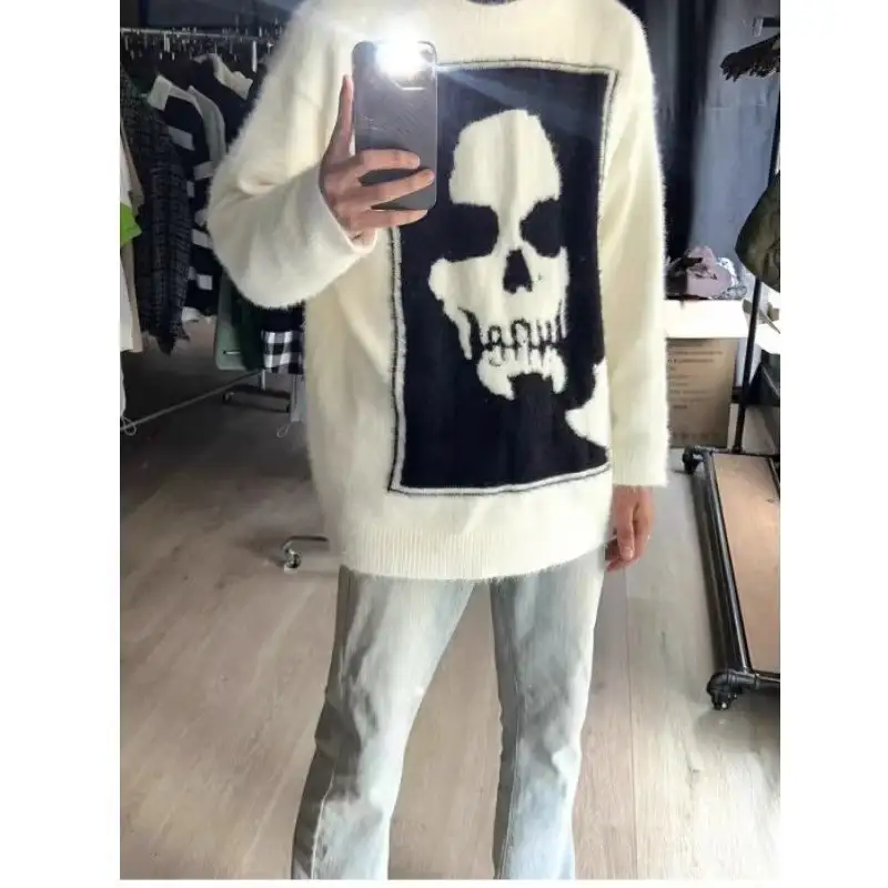 Women's American-style Vintage Mohair Skull Sweater