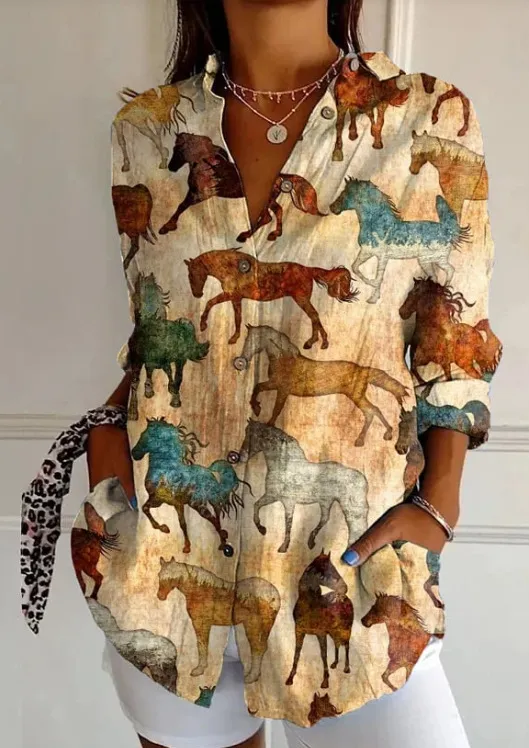 Fashion Shirt Printing Lapel Long Sleeve Women Xjq6955Rt0L - Shop at LoveMi