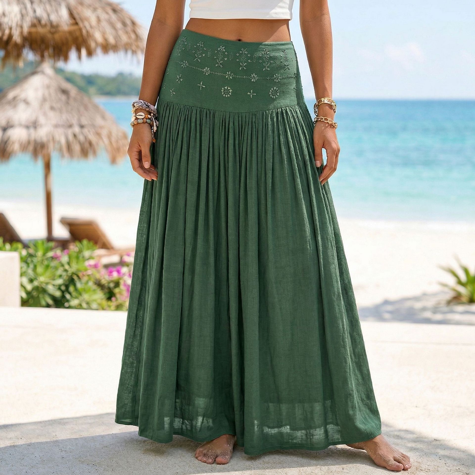 New Solid-color Cotton-linen Skirt For Women