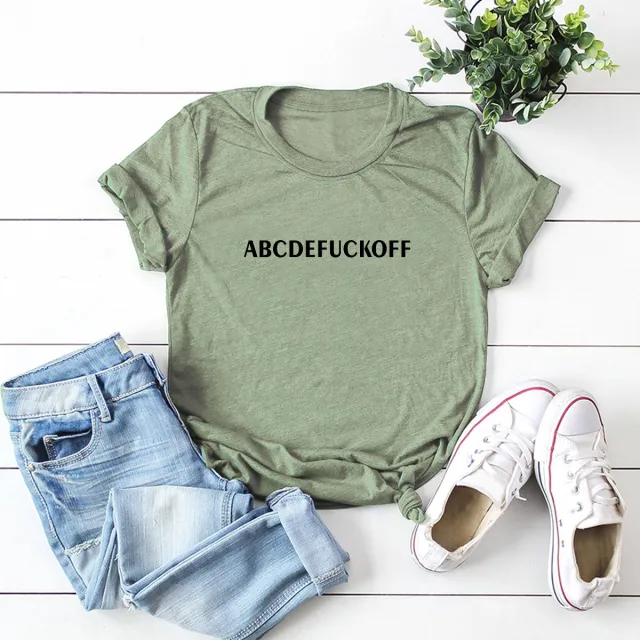 In Stock European And American Spoof Letter Fuck Off Short Sleeve Women's T shirt Green - Shop at LoveMi
