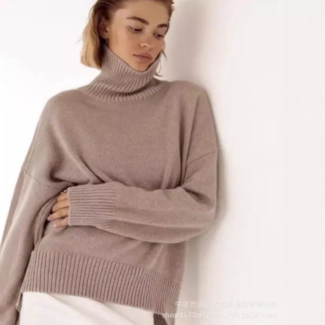 Autumn And Winter European And American Loose Basic Style Solid Color Pullover Khaki - Shop at LoveMi