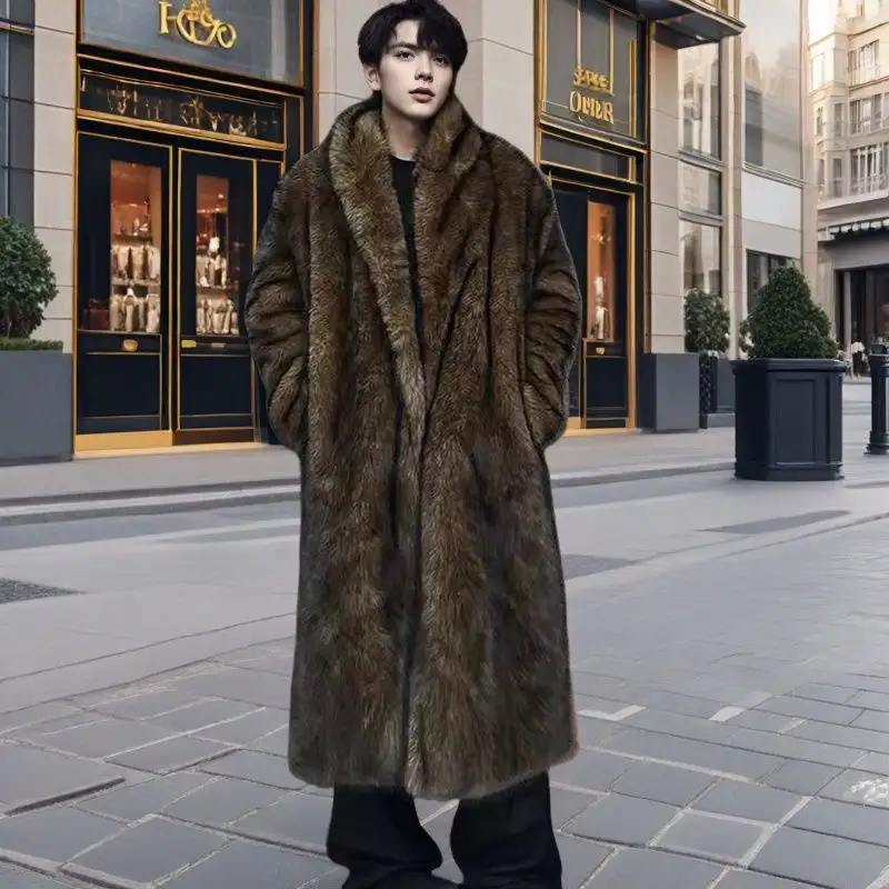 Mens Fur Coat Windproof And Warm Trench