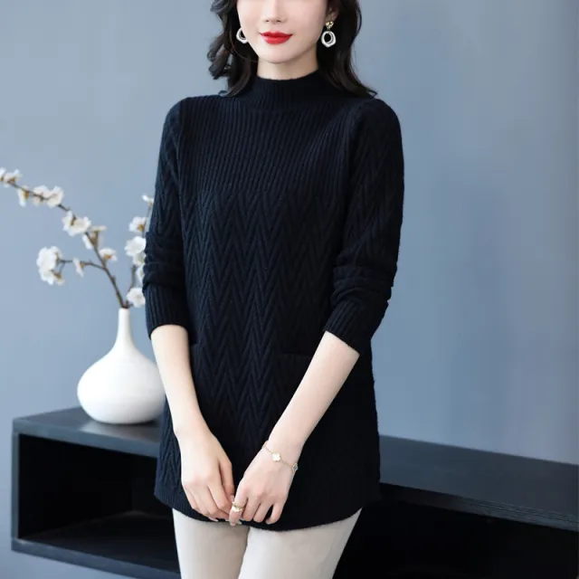 Half Turtleneck Knitted Warm Woolen Skirt Women's Winter Loose Black - Shop at LoveMi