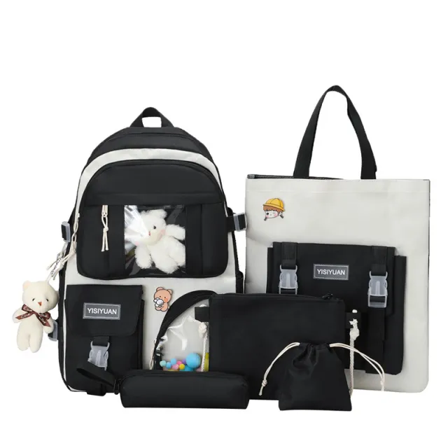 Korean Style College Style Schoolbag Women's Lightweight Casual Backpack Set Black - Shop at LoveMi