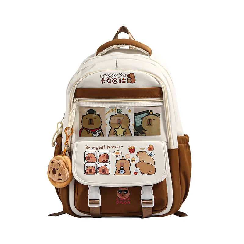 Capabala Schoolbag Cute Capybara Primary School Large Capacity - Brown