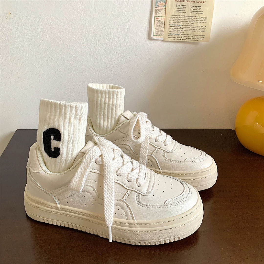 Women's Thick Bottom Height Increasing Breathable White Casual Shoes