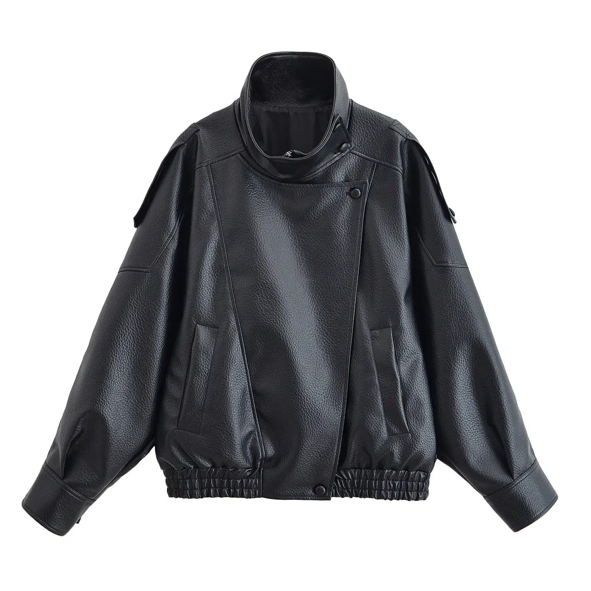 Women's Graceful Stand Collar Wholesale Litchi Leather