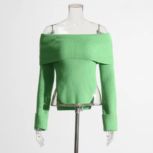 Elegant Idle Style Off shoulder Top Irregular Hem Slim Slimming Solid Color Green - Shop at LoveMi