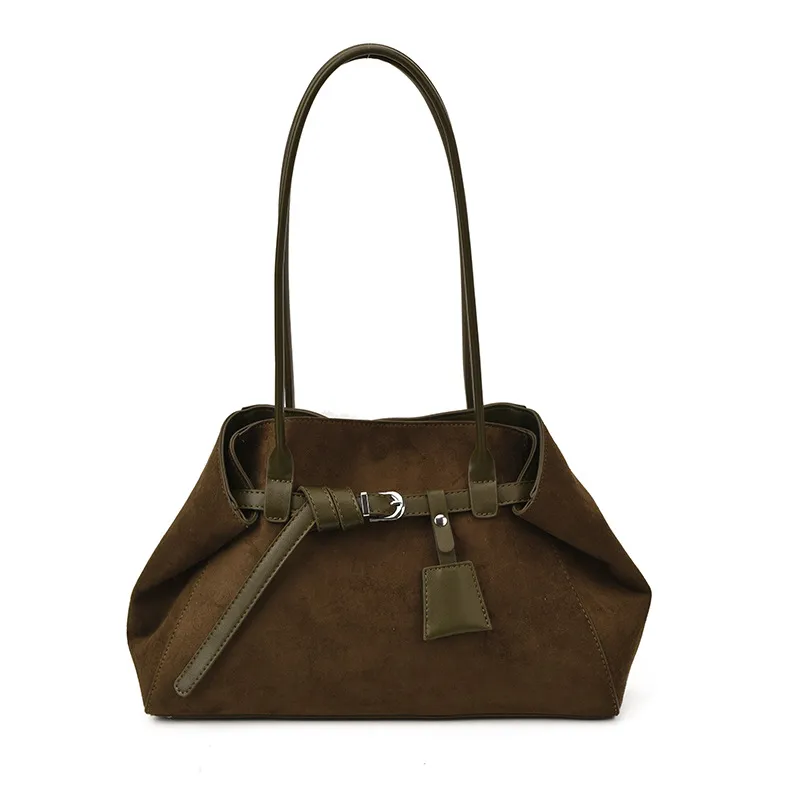 Retro Frosted Suede Tote Bag For Women Large Capacity Shoulder Bag - Green