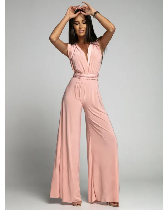 Deep V neck Sleeveless Backless Siamese Suit Skin Color - Shop at LoveMi